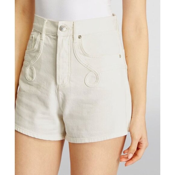 Mie Embroidered White High-Waisted Denim Shorts Size 34 Womens - Picture 1 of 8